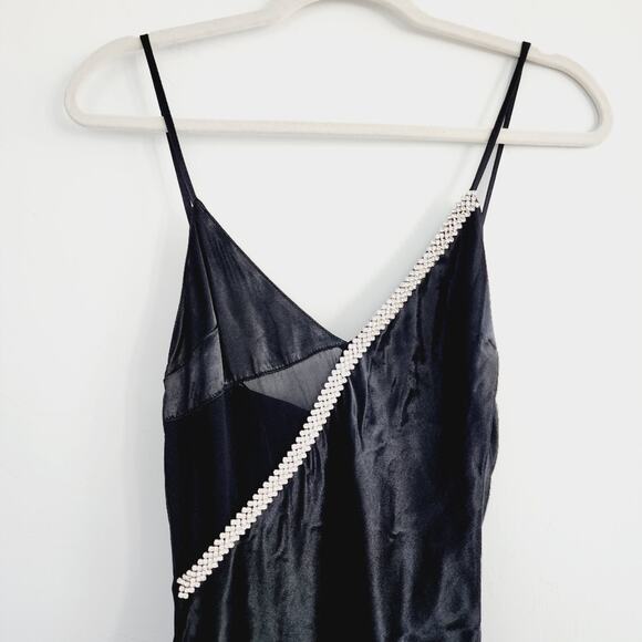 Zara Black Satin Effect Rhinestone Midi Slip Dress Spaghetti Straps Size Small - Picture 7 of 14